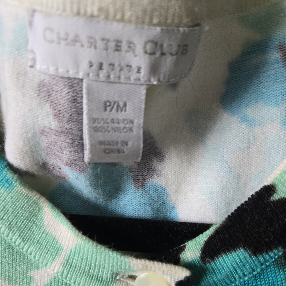 Charter Club Floral Button-Up Blouse - White, Blue, Green - Picture 2 of 6